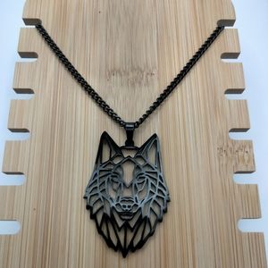 Black Wolf Necklace - Outline Style